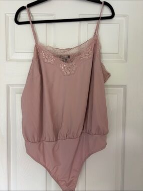Express Dusty Pink Lace Trim Slip Bodysuit